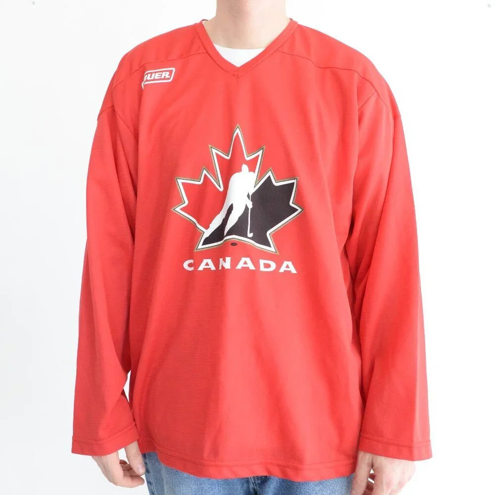 Vintage 98'-99'  Bauer Red Team Canada Red Hockey Jersey Size Large
